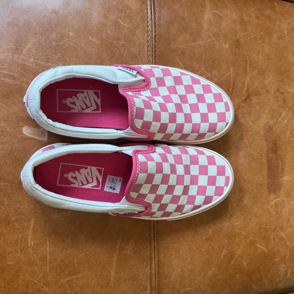 Vans Pink/ White Checkered Slip-On Shoes